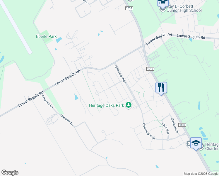 map of restaurants, bars, coffee shops, grocery stores, and more near Muntjac in Schertz