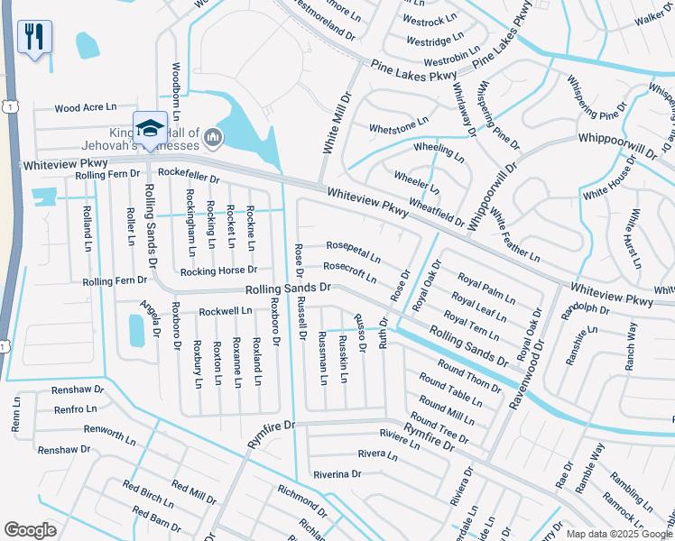 map of restaurants, bars, coffee shops, grocery stores, and more near 14 Rosecroft Lane in Palm Coast