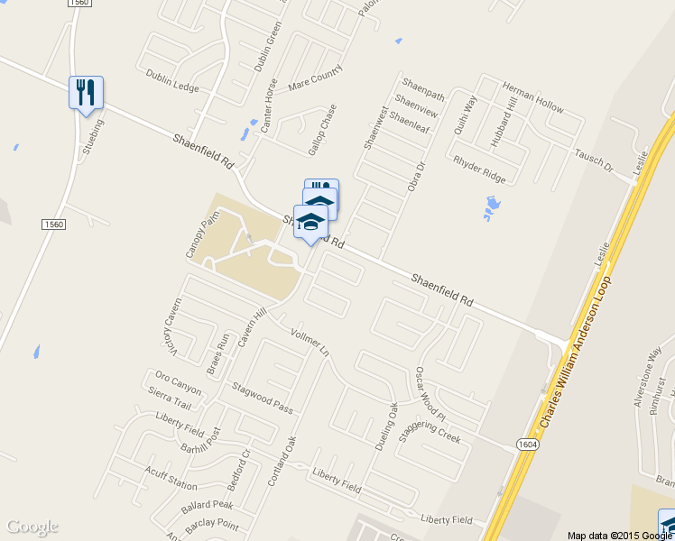 map of restaurants, bars, coffee shops, grocery stores, and more near 10839 Larson Cavern in San Antonio