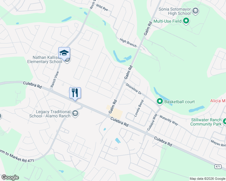 map of restaurants, bars, coffee shops, grocery stores, and more near 13303 Frio Parke in San Antonio