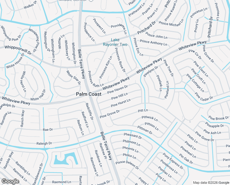 map of restaurants, bars, coffee shops, grocery stores, and more near 44 Pine Haven Drive in Palm Coast