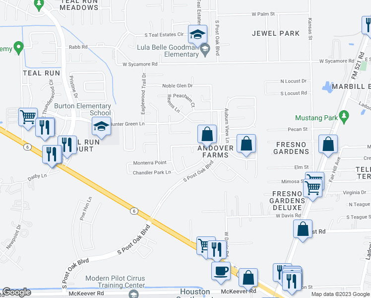 map of restaurants, bars, coffee shops, grocery stores, and more near 1303 Collier Point Lane in Fresno