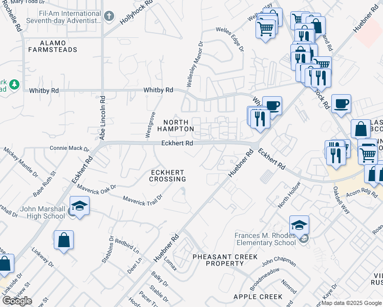 map of restaurants, bars, coffee shops, grocery stores, and more near 6149 Border Trail Drive in San Antonio