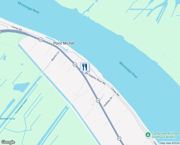 map of restaurants, bars, coffee shops, grocery stores, and more near 26033 Port Sulphur River Road in Port Sulphur