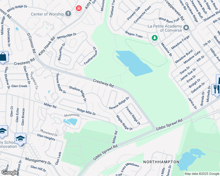 map of restaurants, bars, coffee shops, grocery stores, and more near 7747 Painted Ridge Drive in San Antonio