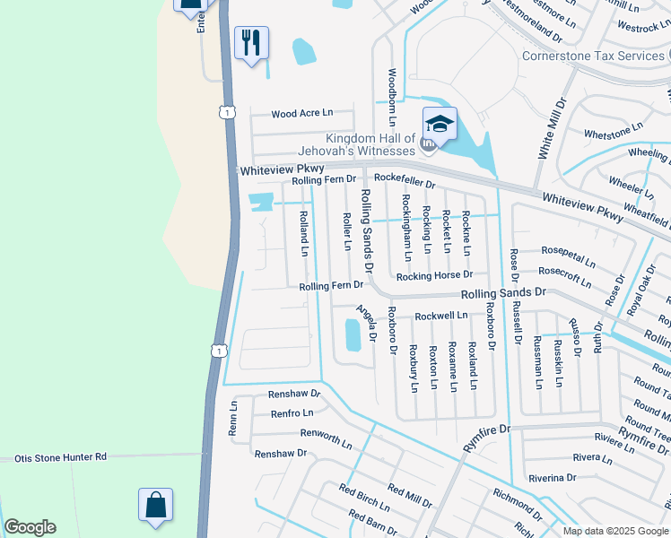 map of restaurants, bars, coffee shops, grocery stores, and more near 33 Rollins Lane in Palm Coast