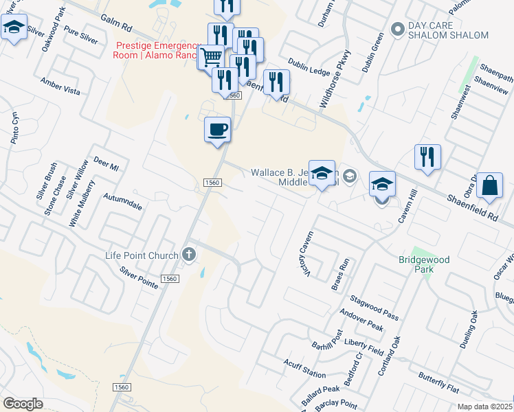 map of restaurants, bars, coffee shops, grocery stores, and more near 11326 October Chase in San Antonio