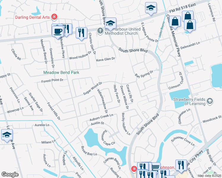 map of restaurants, bars, coffee shops, grocery stores, and more near 406 Deer Fern Drive in League City