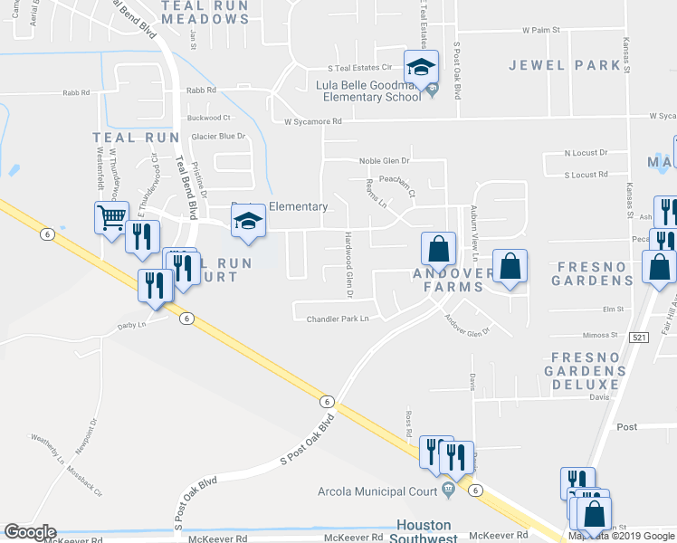 map of restaurants, bars, coffee shops, grocery stores, and more near 1411 Hunter Ridge Court in Fresno