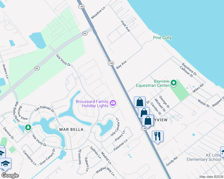 map of restaurants, bars, coffee shops, grocery stores, and more near 2215 Trocadero Lane in League City