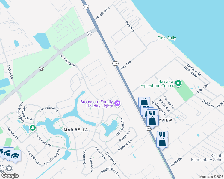 map of restaurants, bars, coffee shops, grocery stores, and more near 2215 Trocadero Lane in League City