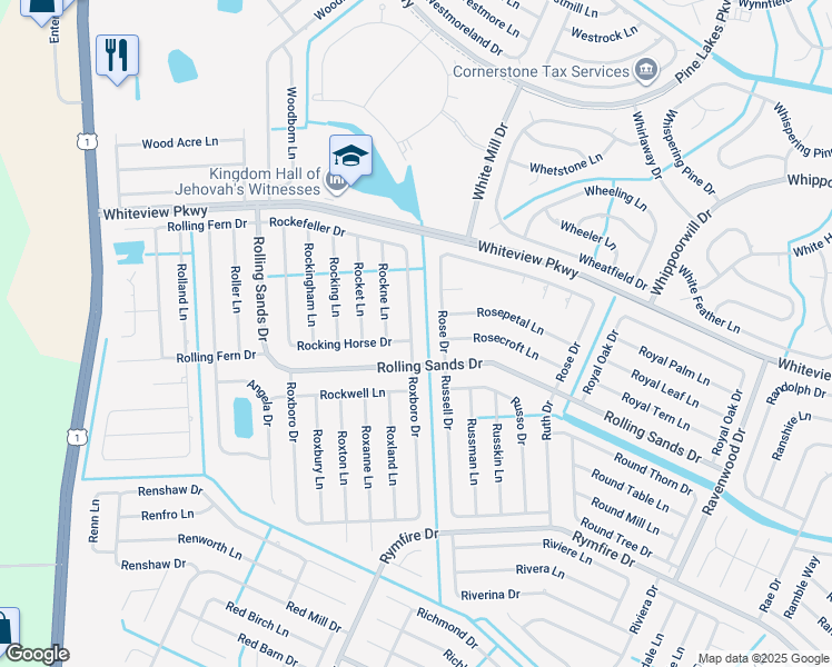 map of restaurants, bars, coffee shops, grocery stores, and more near 69 Rockefeller Drive in Palm Coast