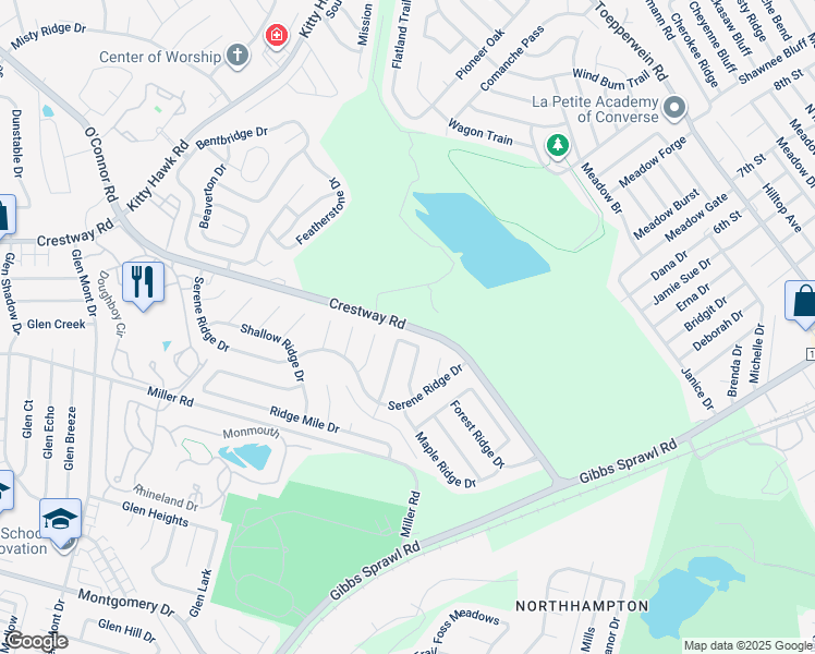 map of restaurants, bars, coffee shops, grocery stores, and more near 7747 Painted Ridge Drive in San Antonio