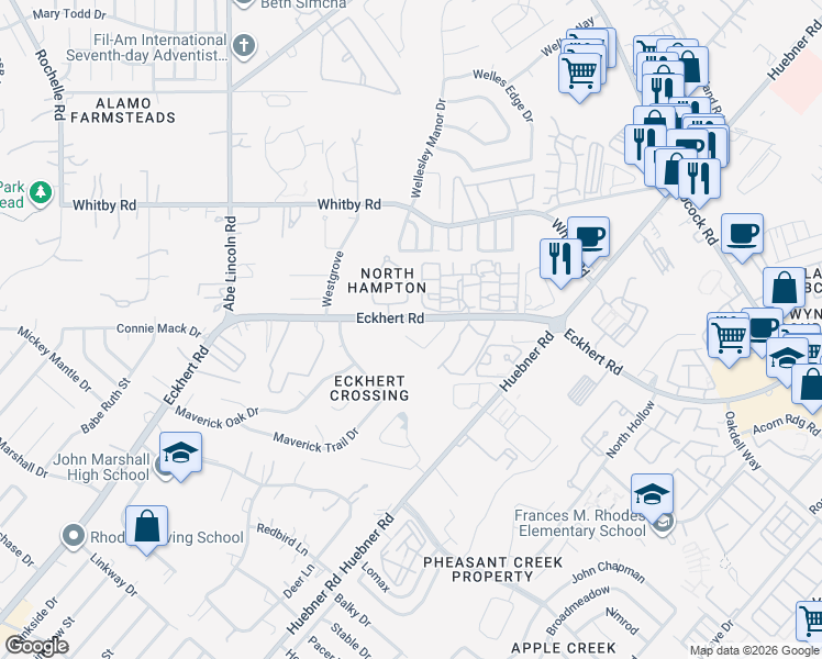 map of restaurants, bars, coffee shops, grocery stores, and more near 6149 Border Trail Drive in San Antonio