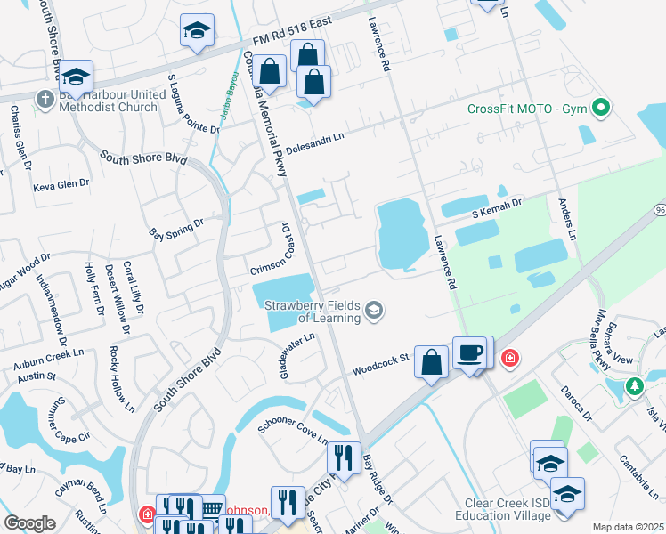 map of restaurants, bars, coffee shops, grocery stores, and more near 2525 Columbia Memorial Parkway in League City