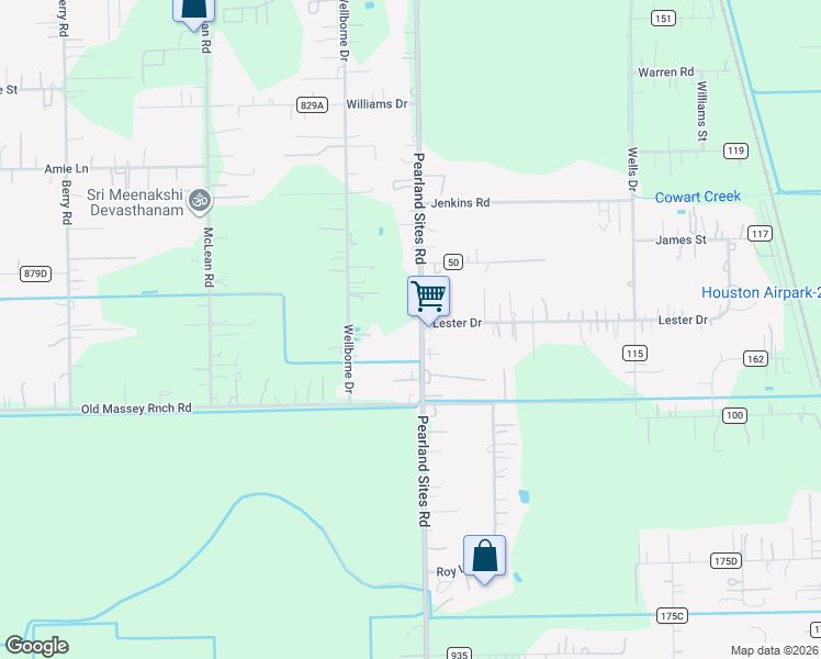 map of restaurants, bars, coffee shops, grocery stores, and more near 17602 Veterans Drive in Pearland