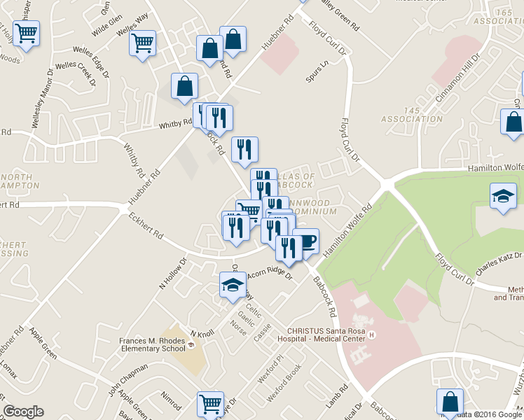 map of restaurants, bars, coffee shops, grocery stores, and more near 5609 Babcock Road in San Antonio