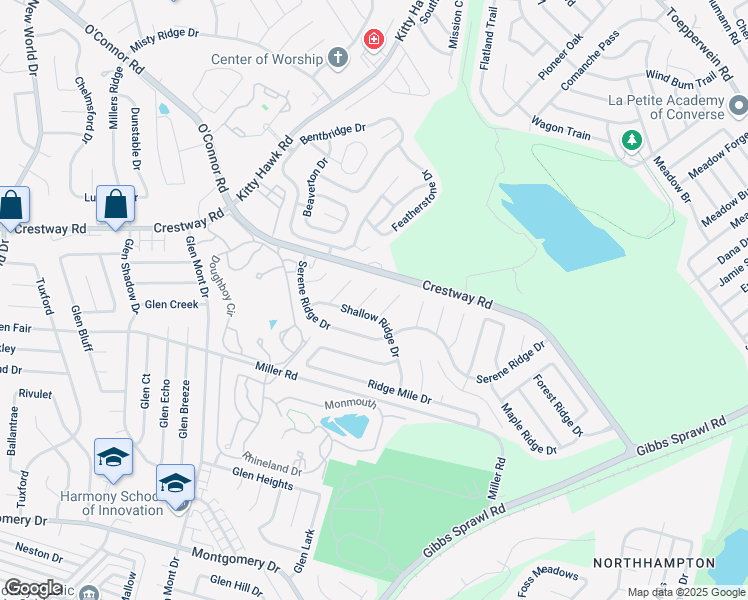map of restaurants, bars, coffee shops, grocery stores, and more near 7703 Clear Ridge Drive in San Antonio