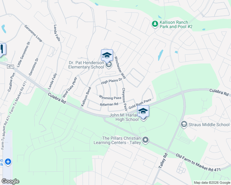 map of restaurants, bars, coffee shops, grocery stores, and more near 14607 Wyoming Pass in San Antonio