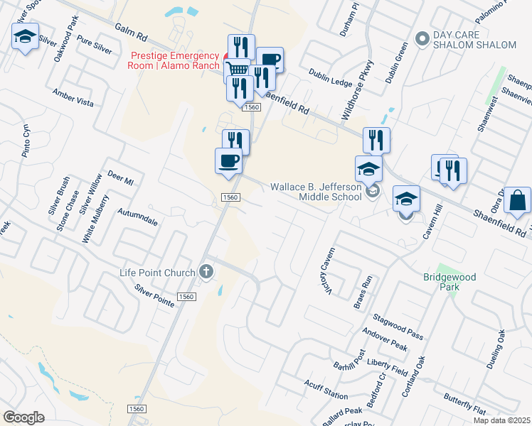 map of restaurants, bars, coffee shops, grocery stores, and more near 11326 October Chase in San Antonio