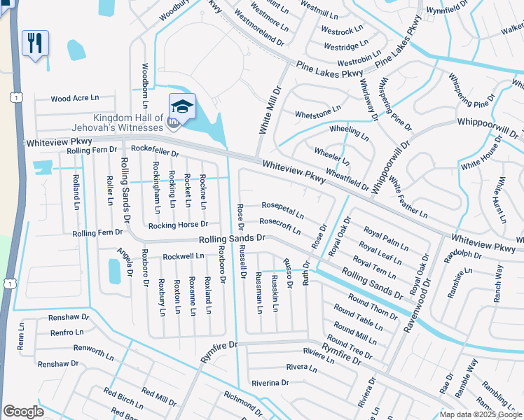 map of restaurants, bars, coffee shops, grocery stores, and more near 14 Rosecroft Lane in Palm Coast
