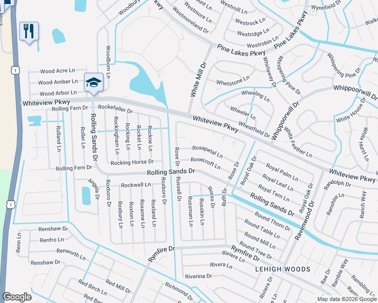 map of restaurants, bars, coffee shops, grocery stores, and more near 1 Rosecroft Lane in Palm Coast