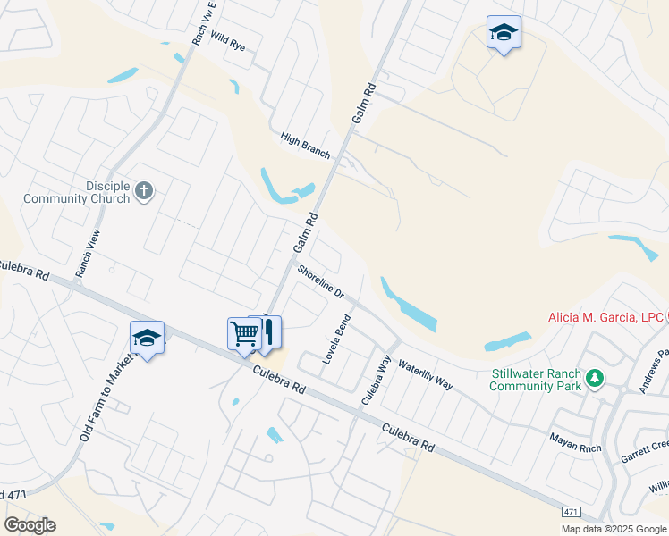 map of restaurants, bars, coffee shops, grocery stores, and more near 8402 Tanju Lane in San Antonio