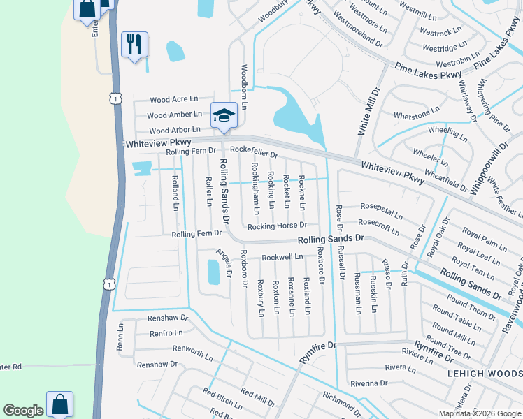 map of restaurants, bars, coffee shops, grocery stores, and more near 30 Rocking Lane in Palm Coast