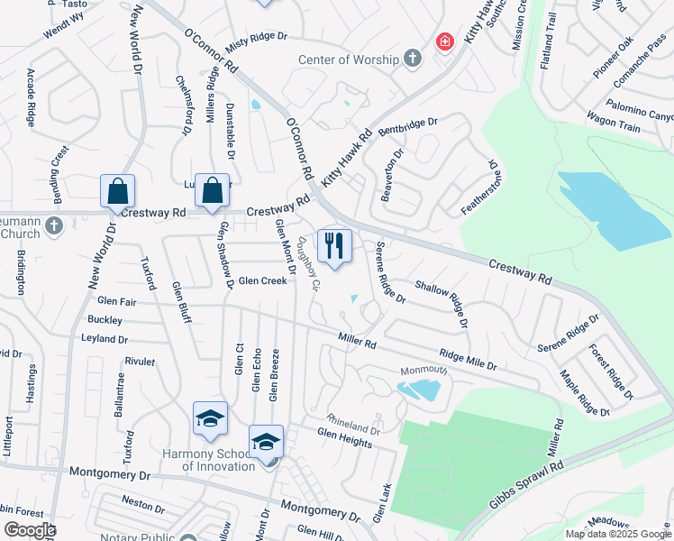 map of restaurants, bars, coffee shops, grocery stores, and more near 2301 Peninsula Drive in San Antonio
