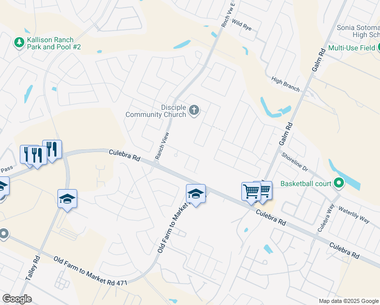 map of restaurants, bars, coffee shops, grocery stores, and more near 13624 Valley Lake in San Antonio