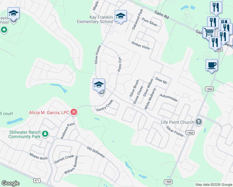 map of restaurants, bars, coffee shops, grocery stores, and more near 8449 Lajitas Bend in San Antonio
