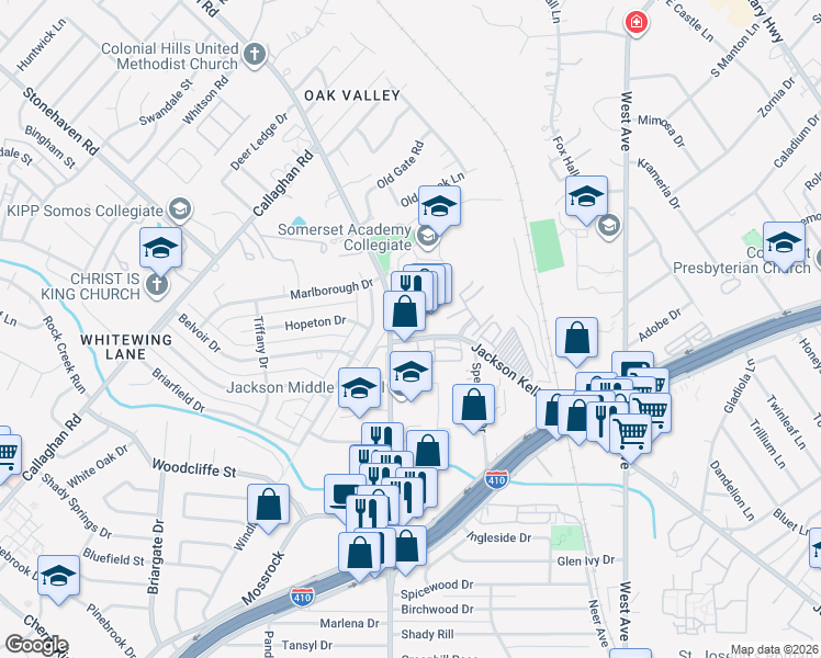 map of restaurants, bars, coffee shops, grocery stores, and more near 4716 Vance Jackson Rd in San Antonio