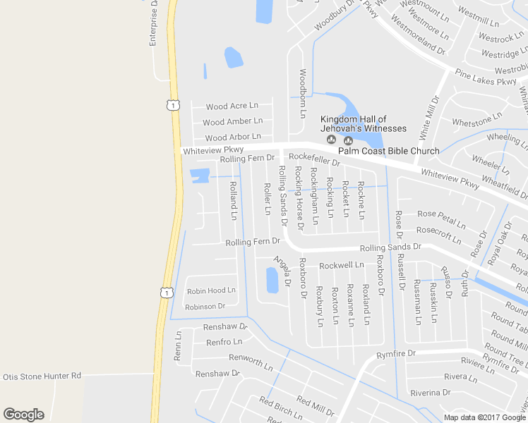 map of restaurants, bars, coffee shops, grocery stores, and more near 21 Rollins Lane in Palm Coast