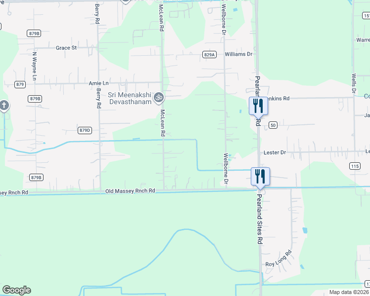 map of restaurants, bars, coffee shops, grocery stores, and more near 17325 McLean Road in Pearland