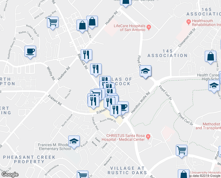 map of restaurants, bars, coffee shops, grocery stores, and more near in San Antonio