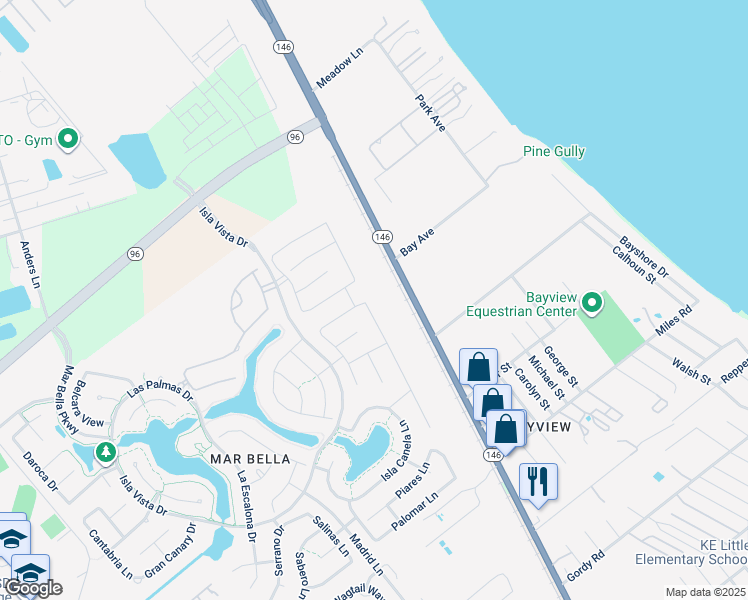 map of restaurants, bars, coffee shops, grocery stores, and more near 2201 Trocadero Lane in League City