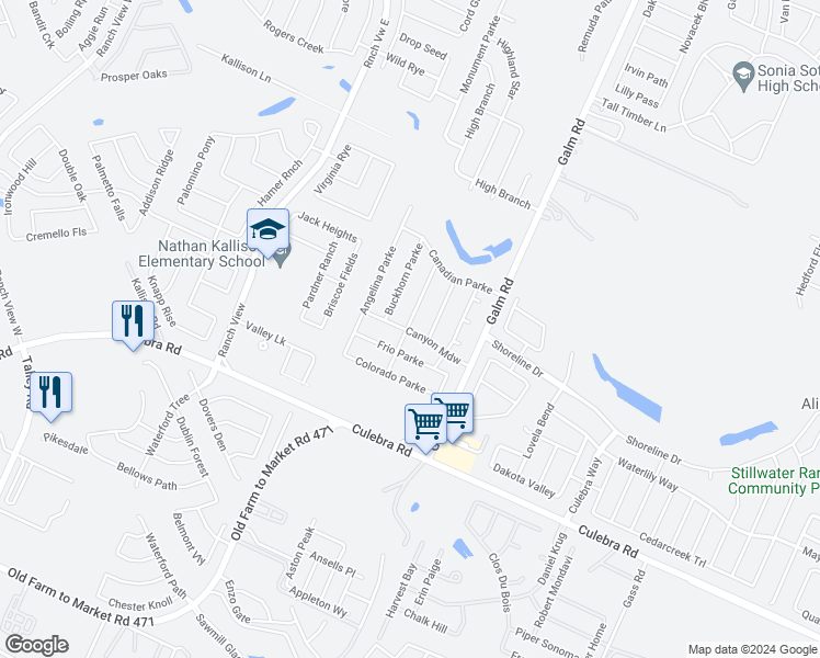 map of restaurants, bars, coffee shops, grocery stores, and more near 13303 Pecos Parke in San Antonio