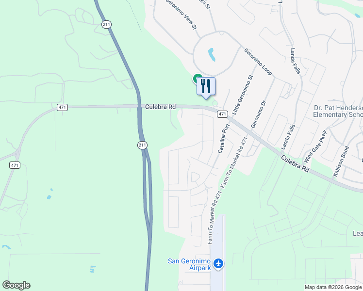 map of restaurants, bars, coffee shops, grocery stores, and more near 15339 Daystar Pass in San Antonio