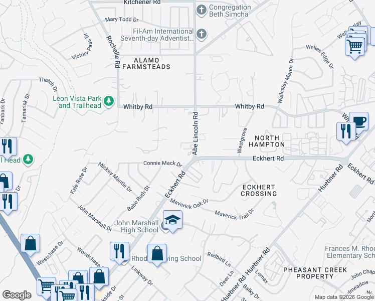 map of restaurants, bars, coffee shops, grocery stores, and more near 8449 Abe Lincoln Road in San Antonio
