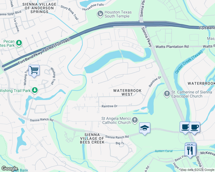 map of restaurants, bars, coffee shops, grocery stores, and more near 5218 Sunrise Bend in Missouri City
