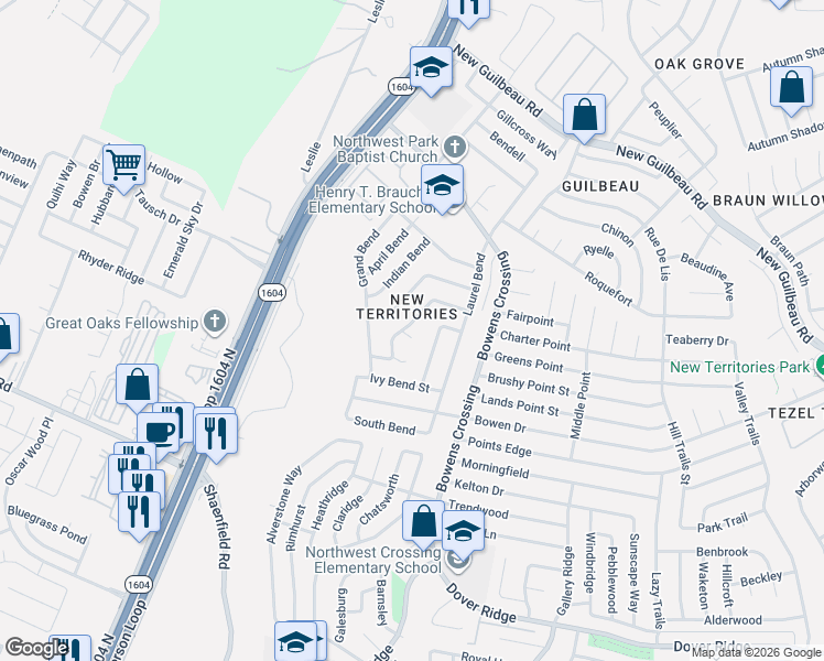 map of restaurants, bars, coffee shops, grocery stores, and more near in San Antonio