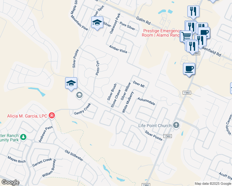 map of restaurants, bars, coffee shops, grocery stores, and more near 8510 Stone Chase in San Antonio