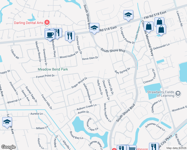 map of restaurants, bars, coffee shops, grocery stores, and more near 3014 Sugar Wood Drive in League City