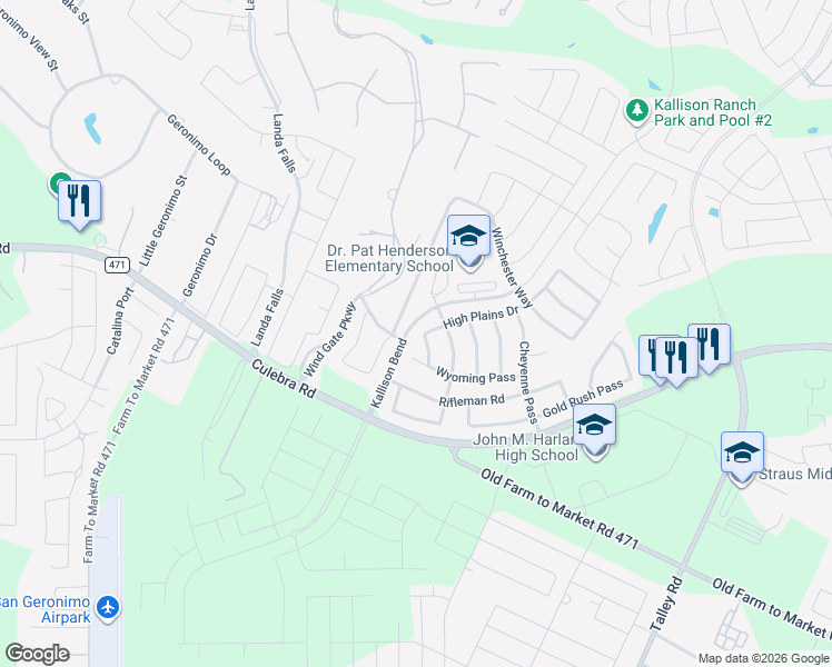 map of restaurants, bars, coffee shops, grocery stores, and more near 8435 Autry Bend in San Antonio