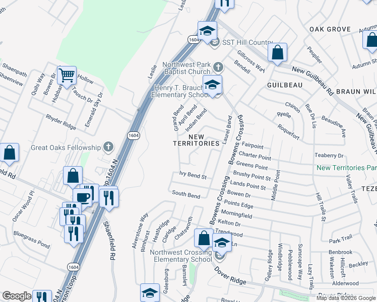 map of restaurants, bars, coffee shops, grocery stores, and more near in San Antonio