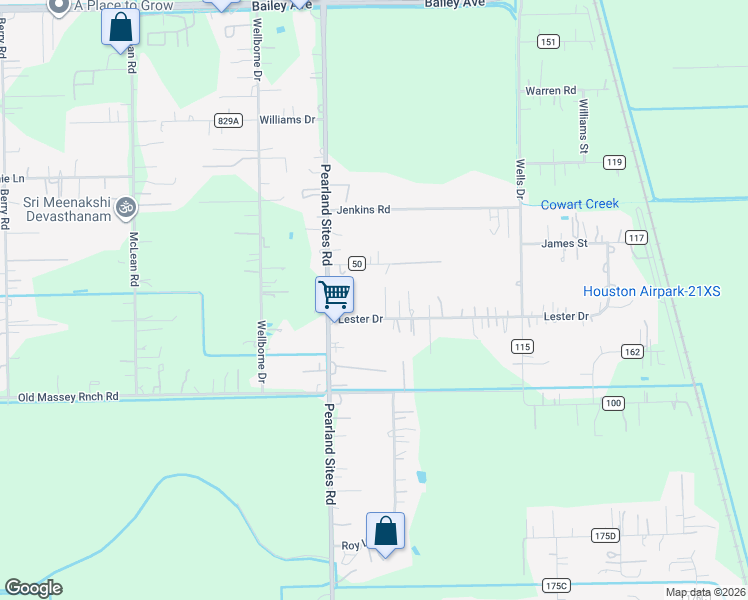 map of restaurants, bars, coffee shops, grocery stores, and more near 17517 Pearland Sites Road in Pearland