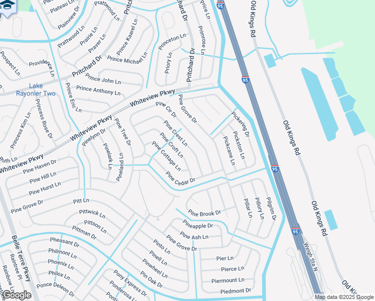 map of restaurants, bars, coffee shops, grocery stores, and more near 44 Pine Crest Lane in Palm Coast