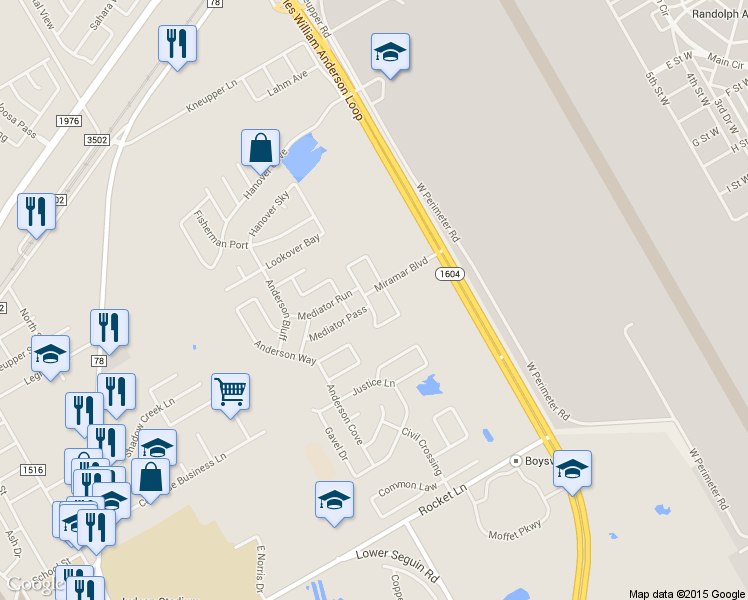 map of restaurants, bars, coffee shops, grocery stores, and more near 8924 Privilege Point in Converse