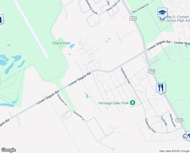 map of restaurants, bars, coffee shops, grocery stores, and more near 9337 Canopy Bend in Schertz