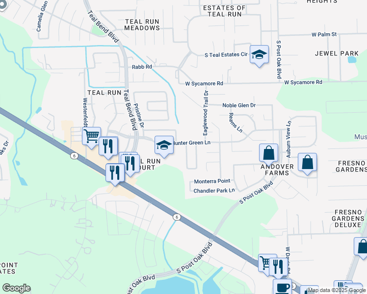 map of restaurants, bars, coffee shops, grocery stores, and more near 4606 Pleasant Trail in Fresno